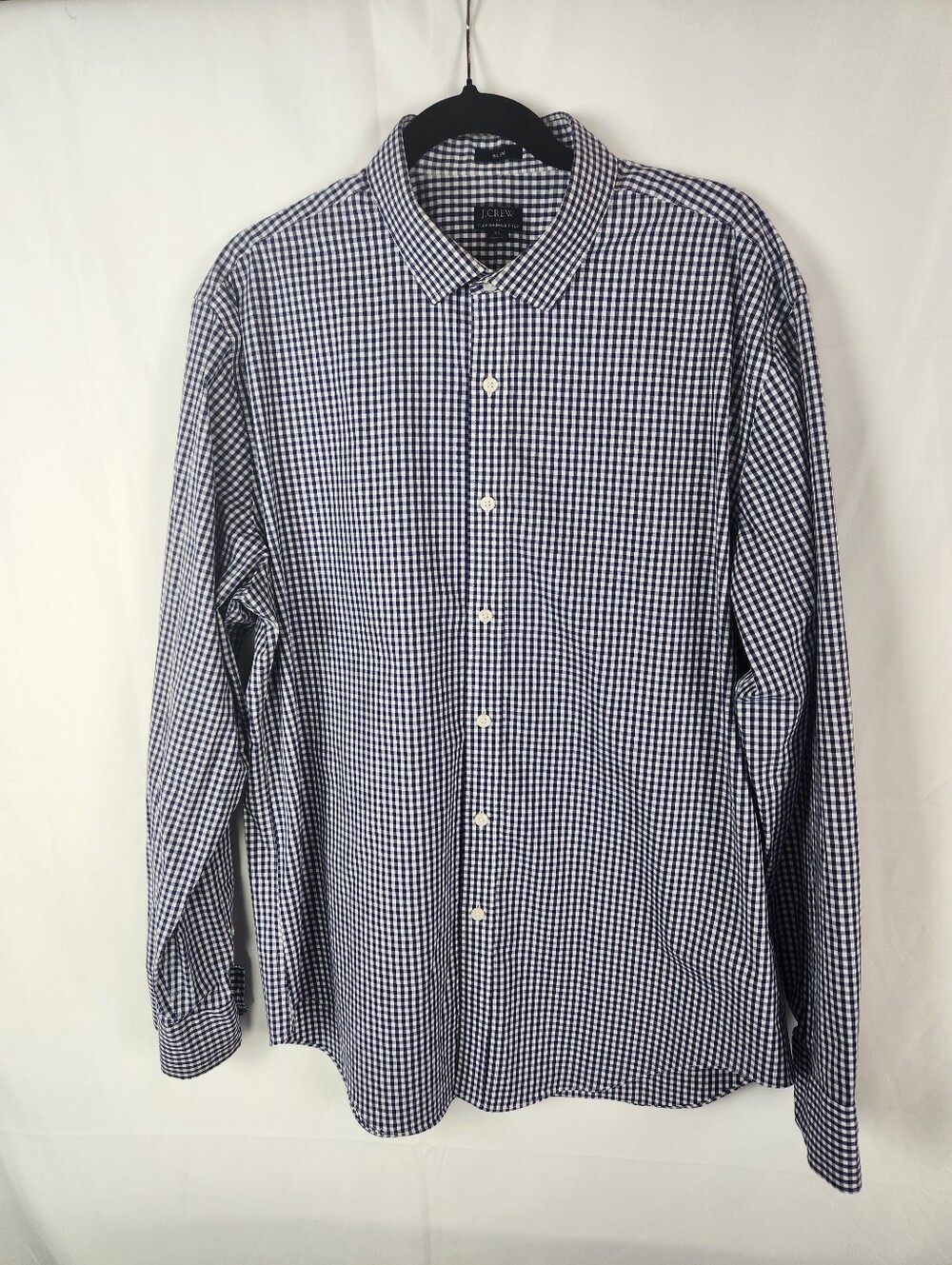 J.Crew XL Flex Wrinkle Free Gingham Button Down Shirt Slim Fit Navy Cotton